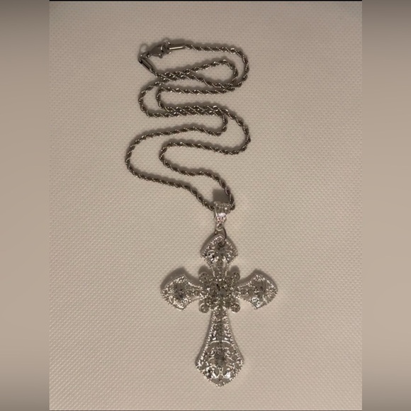 Gothic Cross Necklace Crystal Cross Choker Silver Tone Stainless Steel C… - Picture 5 of 12